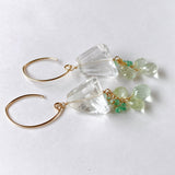 Crystal, yellow beryl and Colombian emerald earrings