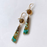 Opalized wood and honey quartz flower earrings No.4-9 