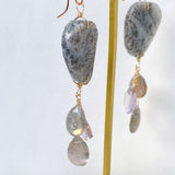 Dendrite opal, labradorite and ametrine earrings