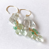 Crystal, yellow beryl and Colombian emerald earrings