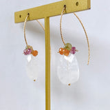 Large rainbow moonstone and colorful garnet bouquet earrings 