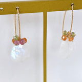 Large rainbow moonstone and colorful garnet bouquet earrings 