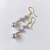 Silver gray Akoya pearl and tanzanite earrings