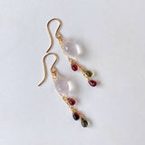 Dew drop rose quartz and tourmaline earrings 