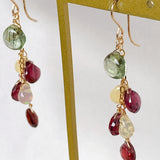 Rutile peridot, rhodolite garnet and opal earrings