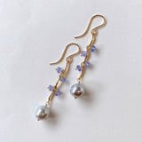 Silver gray Akoya pearl and tanzanite earrings