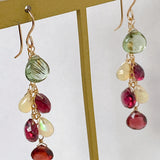 Rutile peridot, rhodolite garnet and opal earrings