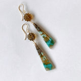 Opalized wood and honey quartz flower earrings No.4-9 