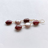 Triple earrings with thulite and freshwater pearls