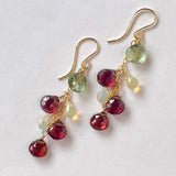 Rutile peridot, rhodolite garnet and opal earrings