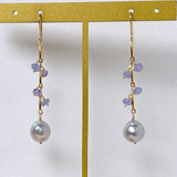 Silver gray Akoya pearl and tanzanite earrings