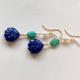 Lapis lazuli, turquoise and Akoya baby pearl earrings 