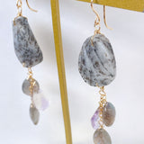 Dendrite opal, labradorite and ametrine earrings