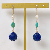 Lapis lazuli, turquoise and Akoya baby pearl earrings 