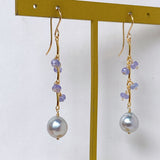 Silver gray Akoya pearl and tanzanite earrings