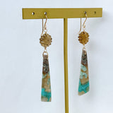 Opalized wood and honey quartz flower earrings No.4-9 