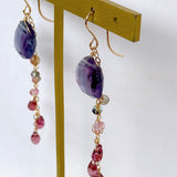 Heart-shaped fluorite, bicolor tourmaline and Malaya garnet earrings 