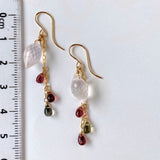 Dew drop rose quartz and tourmaline earrings 