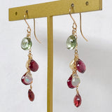 Rutile peridot, rhodolite garnet and opal earrings