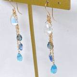 Rainbow moonstone and blue natural stone earrings 