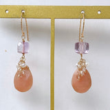 Pink opal, pink amethyst, imperial topaz and freshwater pearl earrings 