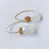 Large rainbow moonstone and colorful garnet bouquet earrings 