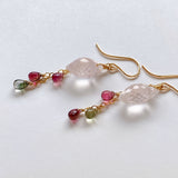 Dew drop rose quartz and tourmaline earrings 