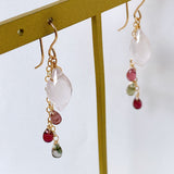 Dew drop rose quartz and tourmaline earrings 