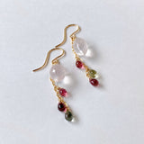 Dew drop rose quartz and tourmaline earrings 