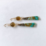 Opalized wood and honey quartz flower earrings No.4-9 