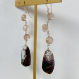 Large garden quartz and golden rutilated quartz long earrings