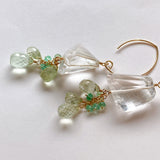 Crystal, yellow beryl and Colombian emerald earrings