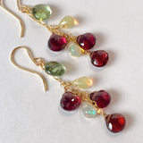 Rutile peridot, rhodolite garnet and opal earrings