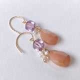 Pink opal, pink amethyst, imperial topaz and freshwater pearl earrings 