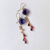 Heart-shaped fluorite, bicolor tourmaline and Malaya garnet earrings 