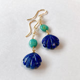 Lapis lazuli, turquoise and Akoya baby pearl earrings 