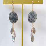 Dendrite opal, labradorite and ametrine earrings