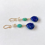 Lapis lazuli, turquoise and Akoya baby pearl earrings 