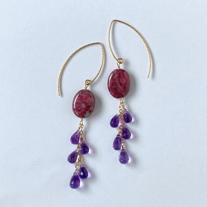 thulite and amethyst earrings