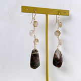 Large garden quartz and golden rutilated quartz long earrings