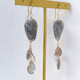 Dendrite opal, labradorite and ametrine earrings