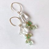 Crystal, yellow beryl and Colombian emerald earrings