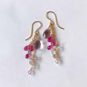 Pink amethyst, ruby, and ametrine Sharashara earrings