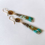 Opalized wood and honey quartz flower earrings No.4-9 