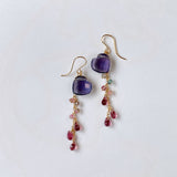 Heart-shaped fluorite, bicolor tourmaline and Malaya garnet earrings 