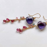 Heart-shaped fluorite, bicolor tourmaline and Malaya garnet earrings 