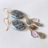 Dendrite opal, labradorite and ametrine earrings