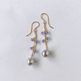 Silver gray Akoya pearl and tanzanite earrings