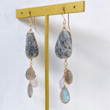 Dendrite opal, labradorite and ametrine earrings