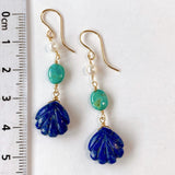 Lapis lazuli, turquoise and Akoya baby pearl earrings 